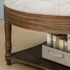 Large Round WaterProof Ottoman Coffee Table 2 Tier Oversized Button Tufted Ottoman with Wooden Upholstered Coffee Table