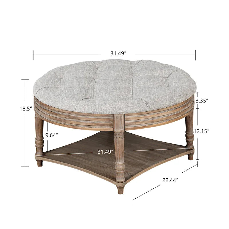 Large Round WaterProof Ottoman Coffee Table 2 Tier Oversized Button Tufted Ottoman with Wooden Upholstered Coffee Table