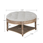 Large Round WaterProof Ottoman Coffee Table 2 Tier Oversized Button Tufted Ottoman with Wooden Upholstered Coffee Table