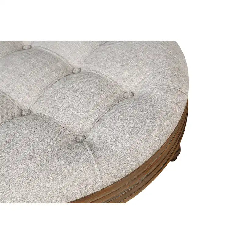 Large Round WaterProof Ottoman Coffee Table 2 Tier Oversized Button Tufted Ottoman with Wooden Upholstered Coffee Table