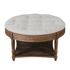 Large Round WaterProof Ottoman Coffee Table 2 Tier Oversized Button Tufted Ottoman with Wooden Upholstered Coffee Table