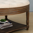 Large Round WaterProof Ottoman Coffee Table 2 Tier Oversized Button Tufted Ottoman with Wooden Upholstered Coffee Table