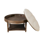Large Round WaterProof Ottoman Coffee Table 2 Tier Oversized Button Tufted Ottoman with Wooden Upholstered Coffee Table