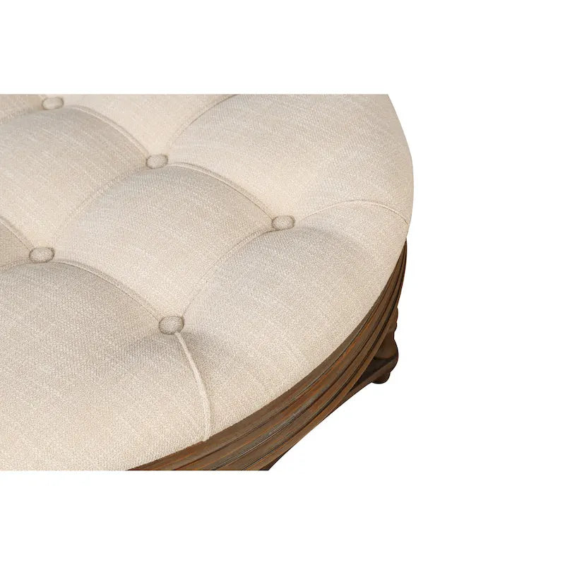 Large Round WaterProof Ottoman Coffee Table 2 Tier Oversized Button Tufted Ottoman with Wooden Upholstered Coffee Table