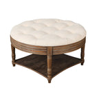 Large Round WaterProof Ottoman Coffee Table 2 Tier Oversized Button Tufted Ottoman with Wooden Upholstered Coffee Table