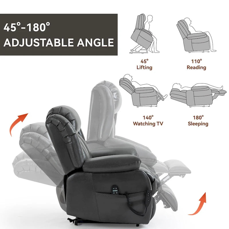 Faux Leather Dual Motor Power Lift Recliner Chair for Elderly, Lazy Boy Single Massage Sofa w/8-Point Vibration & Lumbar Heating
