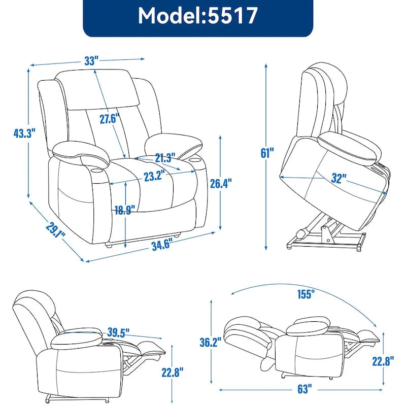 Lazy Boy Chenille Power Lift Recliner Chair, Modern Lving Room Single Massage Sofa Chair w/Lumbar Heating, USB and Type-C Ports