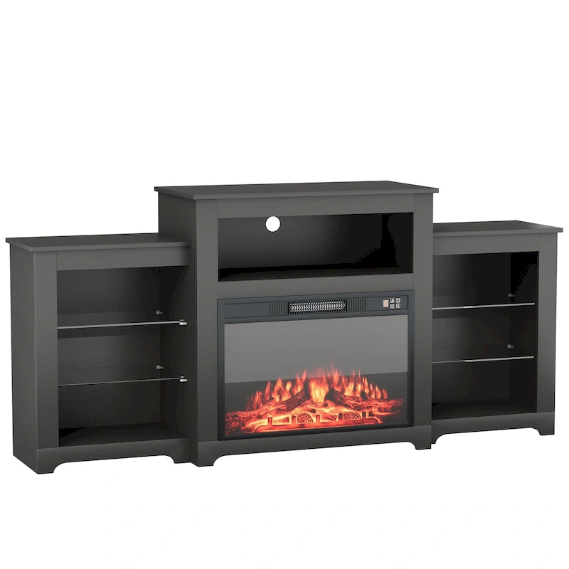 32  H TV Stand with Fireplace for TVs up to 80  - Remote Control, Energy-Efficient Heater, 16-Color Light Strip