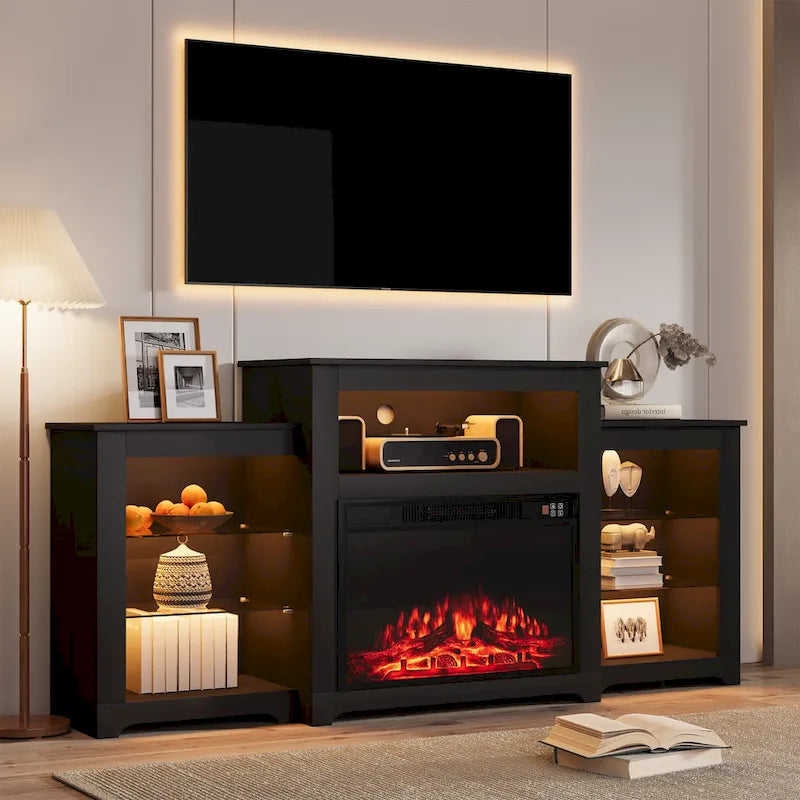 32  H TV Stand with Fireplace for TVs up to 80  - Remote Control, Energy-Efficient Heater, 16-Color Light Strip