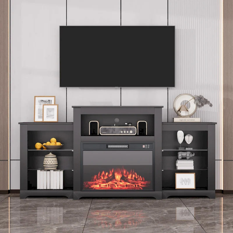 32  H TV Stand with Fireplace for TVs up to 80  - Remote Control, Energy-Efficient Heater, 16-Color Light Strip