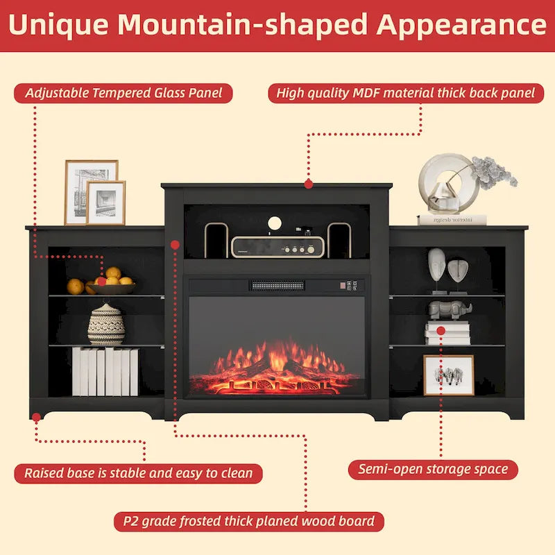 32  H TV Stand with Fireplace for TVs up to 80  - Remote Control, Energy-Efficient Heater, 16-Color Light Strip