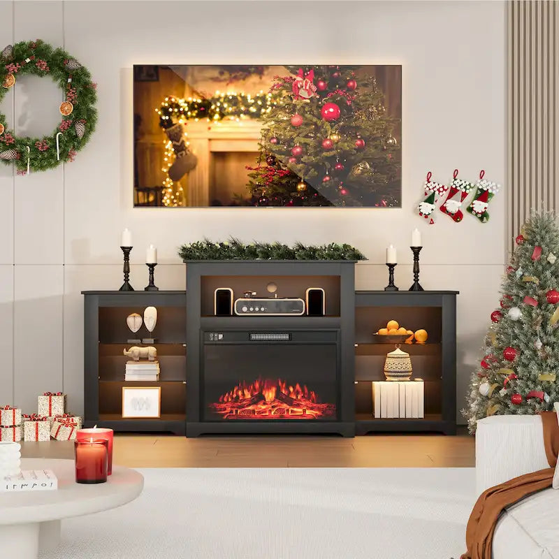 32  H TV Stand with Fireplace for TVs up to 80  - Remote Control, Energy-Efficient Heater, 16-Color Light Strip