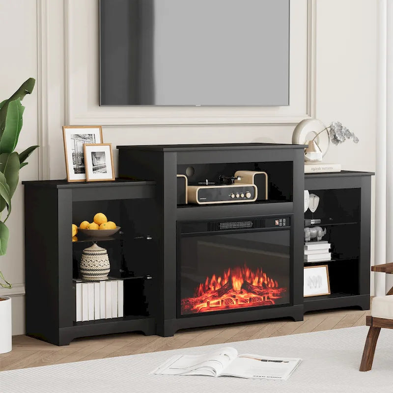 32  H TV Stand with Fireplace for TVs up to 80  - Remote Control, Energy-Efficient Heater, 16-Color Light Strip
