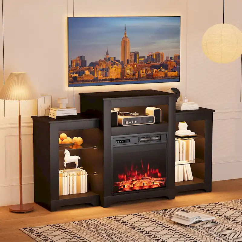 32  H TV Stand with Fireplace for TVs up to 80  - Remote Control, Energy-Efficient Heater, 16-Color Light Strip
