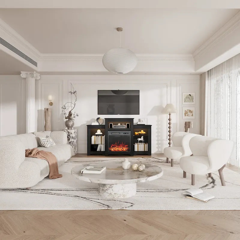 32  H TV Stand with Fireplace for TVs up to 80  - Remote Control, Energy-Efficient Heater, 16-Color Light Strip