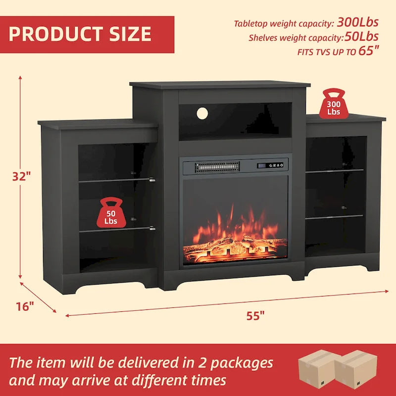 32  H TV Stand with Fireplace for TVs up to 80  - Remote Control, Energy-Efficient Heater, 16-Color Light Strip