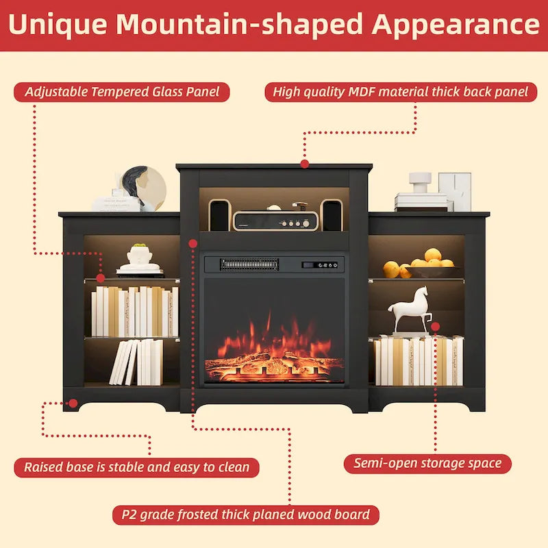 32  H TV Stand with Fireplace for TVs up to 80  - Remote Control, Energy-Efficient Heater, 16-Color Light Strip