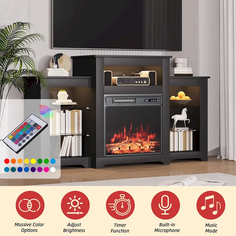 32  H TV Stand with Fireplace for TVs up to 80  - Remote Control, Energy-Efficient Heater, 16-Color Light Strip