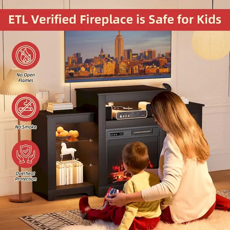 32  H TV Stand with Fireplace for TVs up to 80  - Remote Control, Energy-Efficient Heater, 16-Color Light Strip
