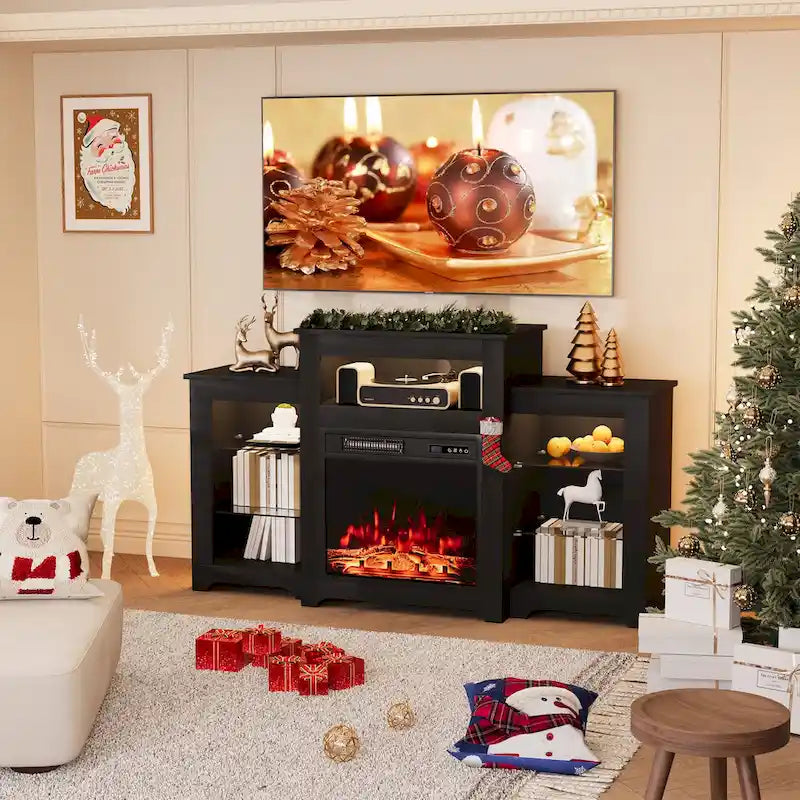 32  H TV Stand with Fireplace for TVs up to 80  - Remote Control, Energy-Efficient Heater, 16-Color Light Strip
