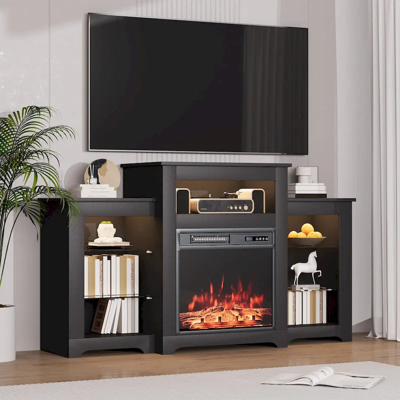 32  H TV Stand with Fireplace for TVs up to 80  - Remote Control, Energy-Efficient Heater, 16-Color Light Strip