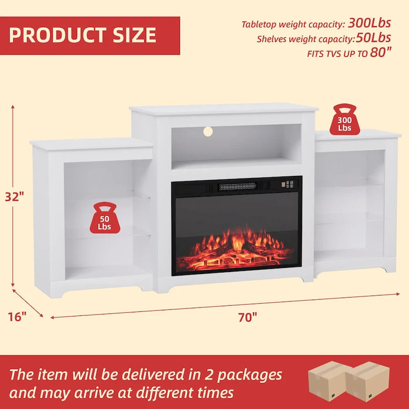 32  H TV Stand with Fireplace for TVs up to 80  - Remote Control, Energy-Efficient Heater, 16-Color Light Strip