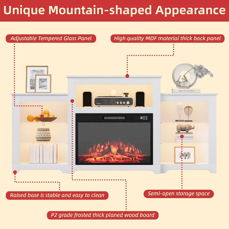 32  H TV Stand with Fireplace for TVs up to 80  - Remote Control, Energy-Efficient Heater, 16-Color Light Strip