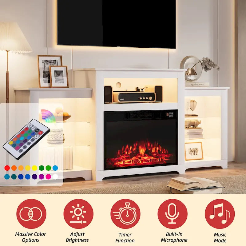 32  H TV Stand with Fireplace for TVs up to 80  - Remote Control, Energy-Efficient Heater, 16-Color Light Strip