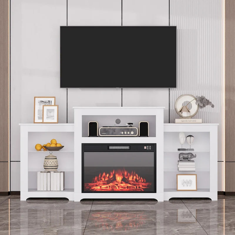 32  H TV Stand with Fireplace for TVs up to 80  - Remote Control, Energy-Efficient Heater, 16-Color Light Strip
