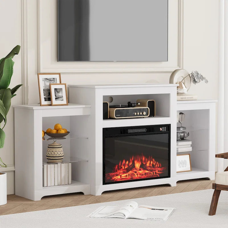 32  H TV Stand with Fireplace for TVs up to 80  - Remote Control, Energy-Efficient Heater, 16-Color Light Strip
