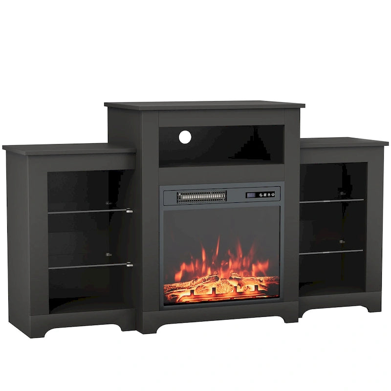 32  H TV Stand with Fireplace for TVs up to 80  - Remote Control, Energy-Efficient Heater, 16-Color Light Strip