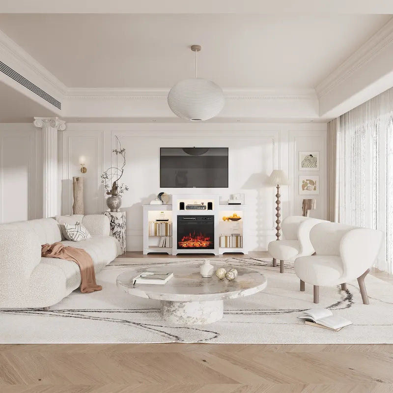 32  H TV Stand with Fireplace for TVs up to 80  - Remote Control, Energy-Efficient Heater, 16-Color Light Strip