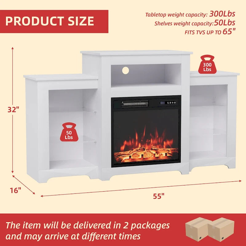32  H TV Stand with Fireplace for TVs up to 80  - Remote Control, Energy-Efficient Heater, 16-Color Light Strip