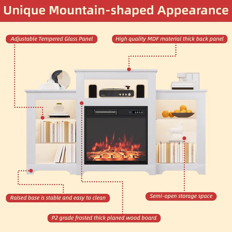 32  H TV Stand with Fireplace for TVs up to 80  - Remote Control, Energy-Efficient Heater, 16-Color Light Strip