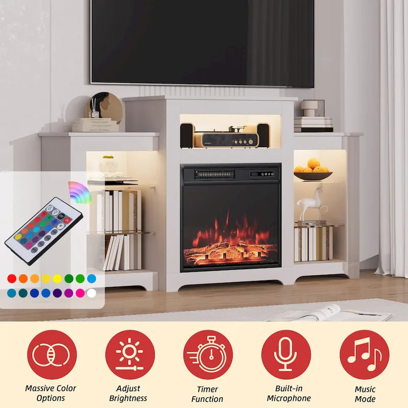 32  H TV Stand with Fireplace for TVs up to 80  - Remote Control, Energy-Efficient Heater, 16-Color Light Strip