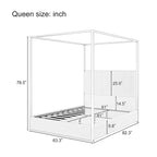 Metal Canopy Frame Platform Bed with Vertical Stripe Upholstered Headboard Wingback Bed, Four Poster Bed, Low Profile Panel Bed