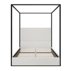 Metal Canopy Frame Platform Bed with Vertical Stripe Upholstered Headboard Wingback Bed, Four Poster Bed, Low Profile Panel Bed