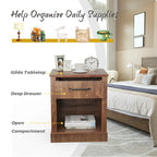 Gymax Nightstand with Drawer and Shelf Rustic Wooden Bedside Table