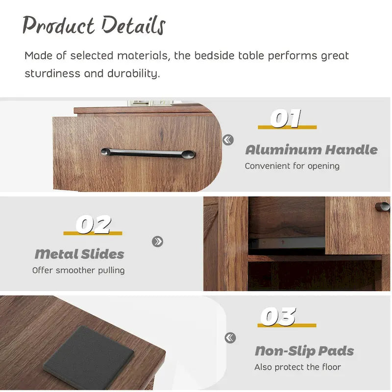 Gymax Nightstand with Drawer and Shelf Rustic Wooden Bedside Table