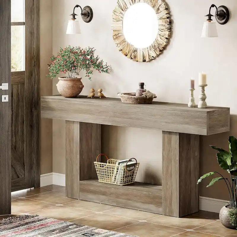 Farmhouse 2-Tier Entryway Table for Living Room, Hallway, Foyer