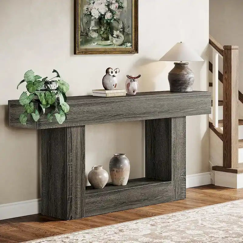 Farmhouse 2-Tier Entryway Table for Living Room, Hallway, Foyer