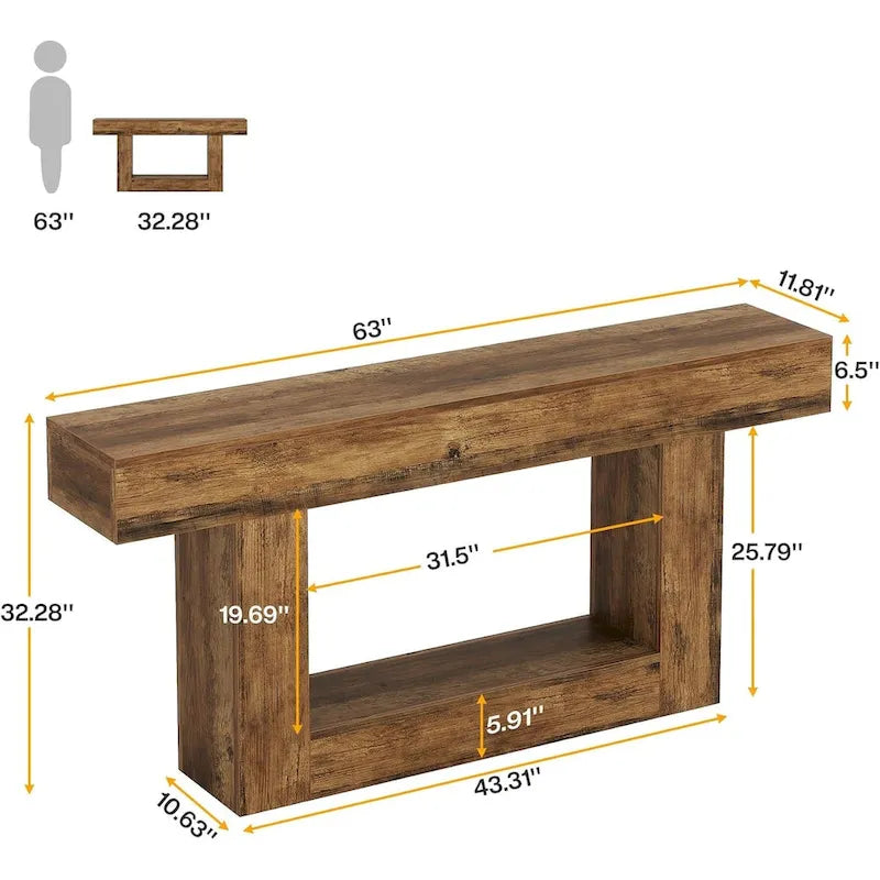 Farmhouse 2-Tier Entryway Table for Living Room, Hallway, Foyer