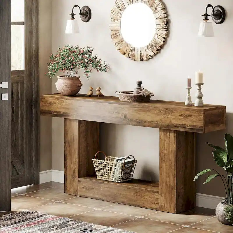 Farmhouse 2-Tier Entryway Table for Living Room, Hallway, Foyer