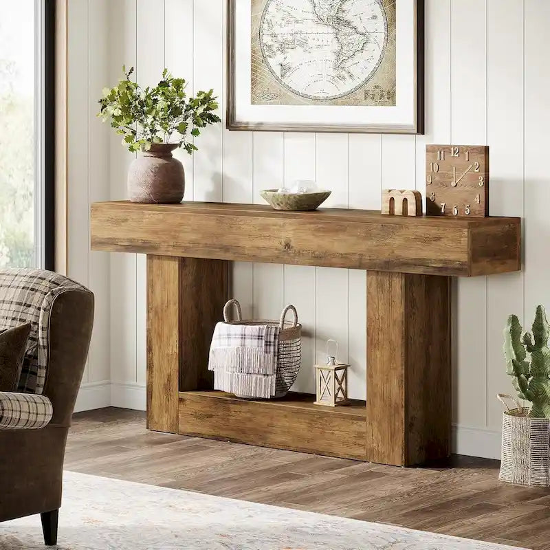 Farmhouse 2-Tier Entryway Table for Living Room, Hallway, Foyer