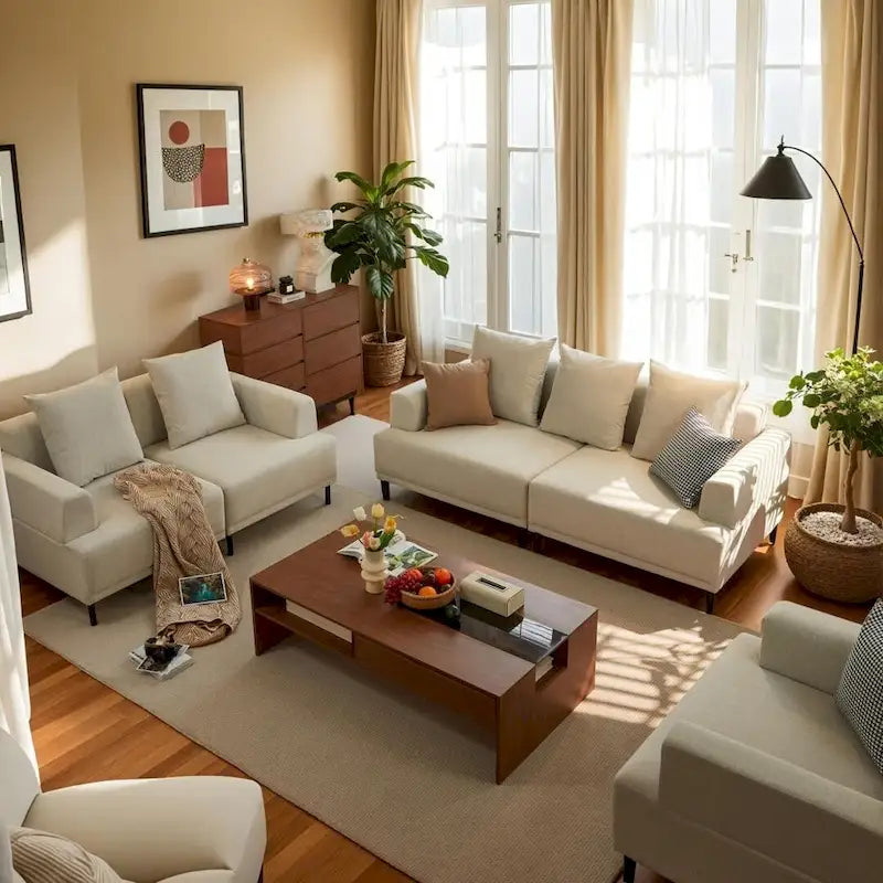 Modern Deep Seat Sofa with Pillows, High Legs, Comfortable Living Room Sofa, Apartment Sofa