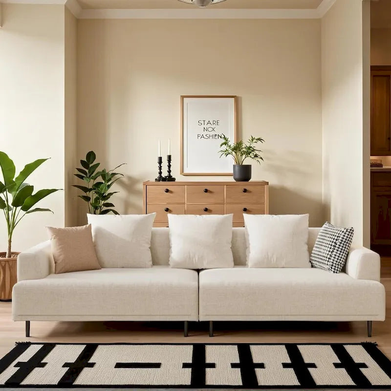Modern Deep Seat Sofa with Pillows, High Legs, Comfortable Living Room Sofa, Apartment Sofa