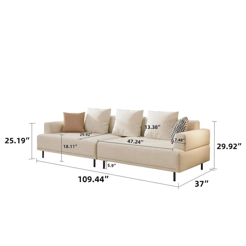 Modern Deep Seat Sofa with Pillows, High Legs, Comfortable Living Room Sofa, Apartment Sofa