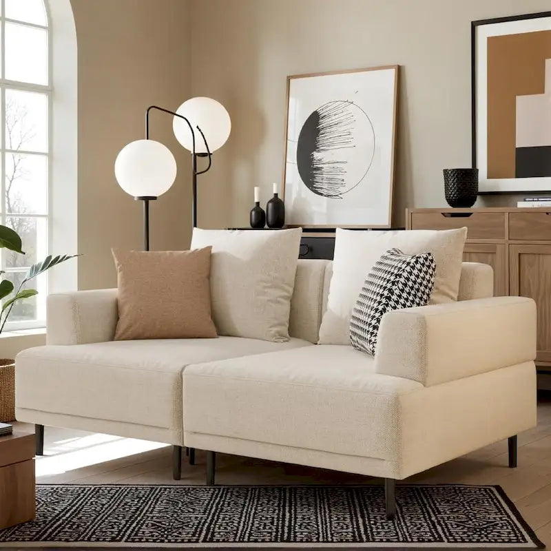 Modern Deep Seat Sofa with Pillows, High Legs, Comfortable Living Room Sofa, Apartment Sofa