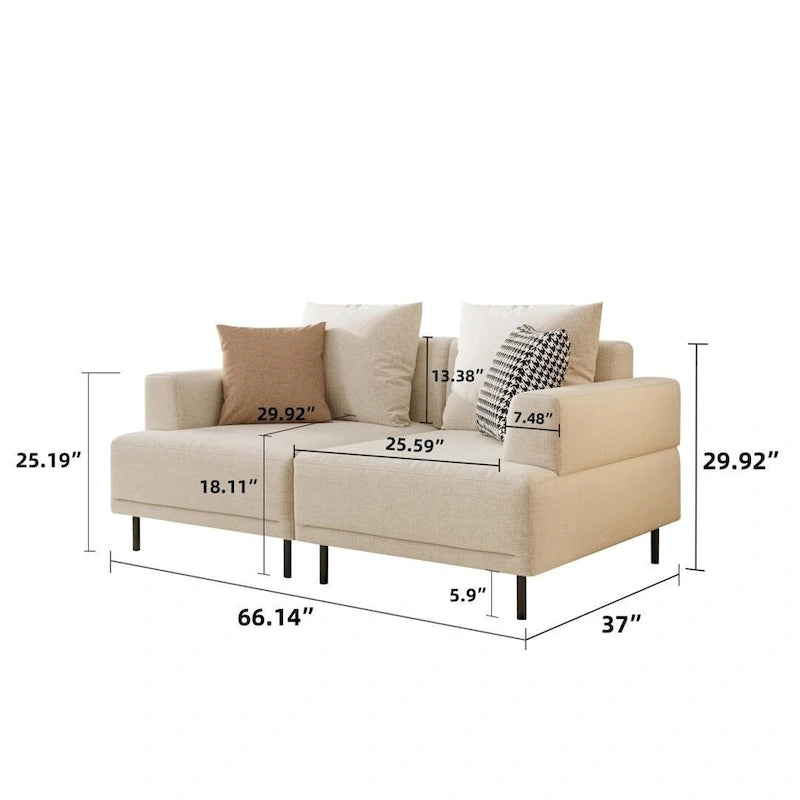 Modern Deep Seat Sofa with Pillows, High Legs, Comfortable Living Room Sofa, Apartment Sofa