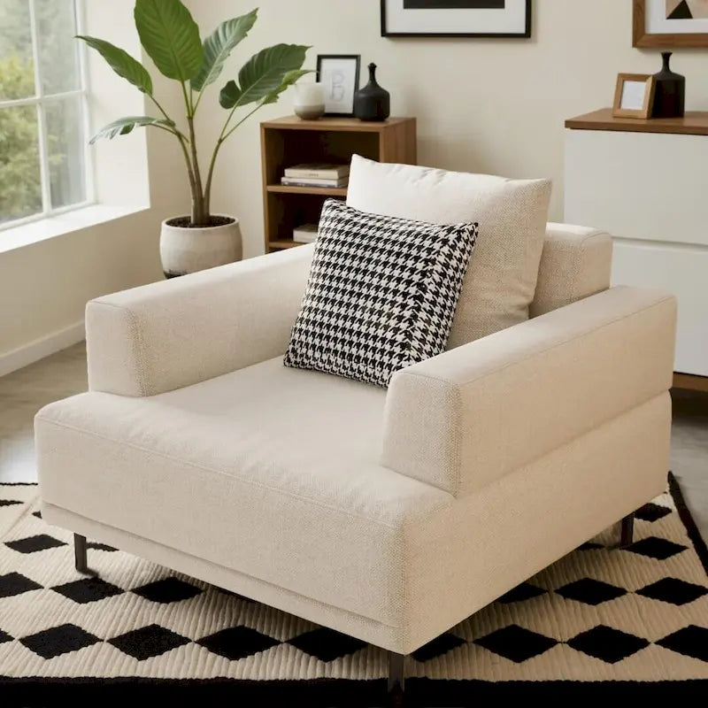 Modern Deep Seat Sofa with Pillows, High Legs, Comfortable Living Room Sofa, Apartment Sofa